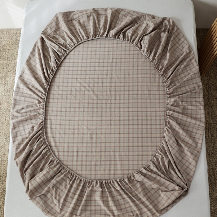 91家纺网 家纺一手货源 找家纺 棉眠 2026新款调色盘水洗棉混搭单品系列-格子单床笠 焦糖格