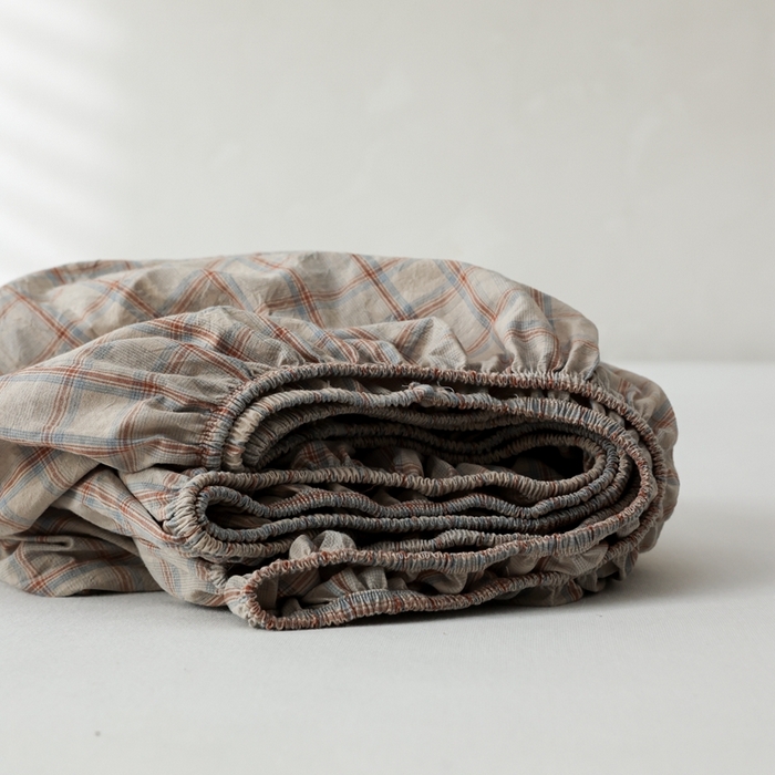 91家纺网 家纺一手货源 找家纺 棉眠 2026新款调色盘水洗棉混搭单品系列-格子单床笠 焦糖格