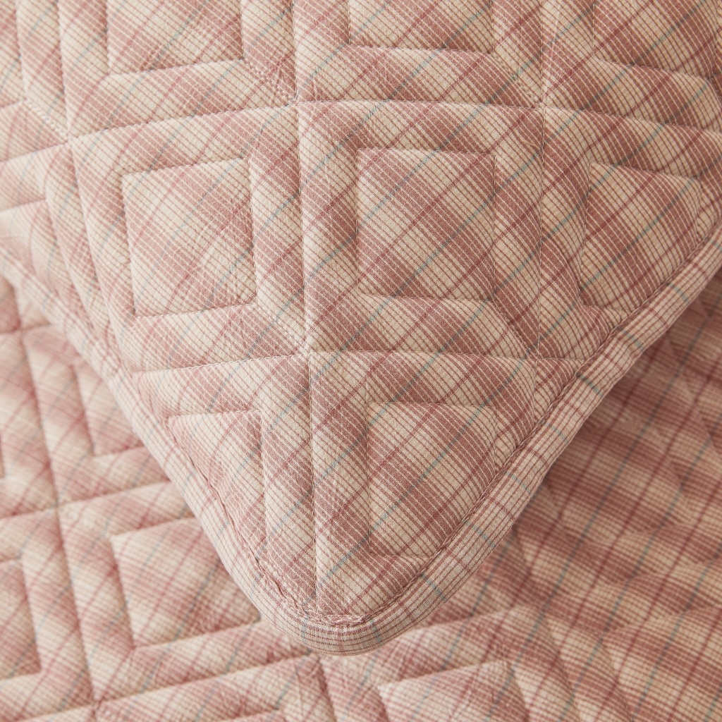 91家纺网 家纺一手货源 找家纺 缦彩 2026新款全棉纯棉水洗棉新疆棉花夹棉格子床笠单品床笠单件 如约-粉
