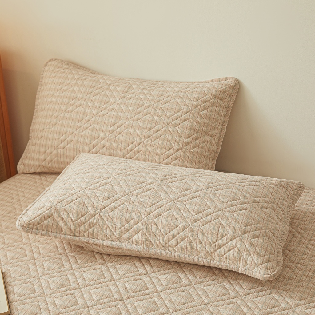 91家纺网 家纺一手货源 找家纺 缦彩 2026新款全棉纯棉水洗棉新疆棉花夹棉格子床笠单品床笠单件 如约-咖