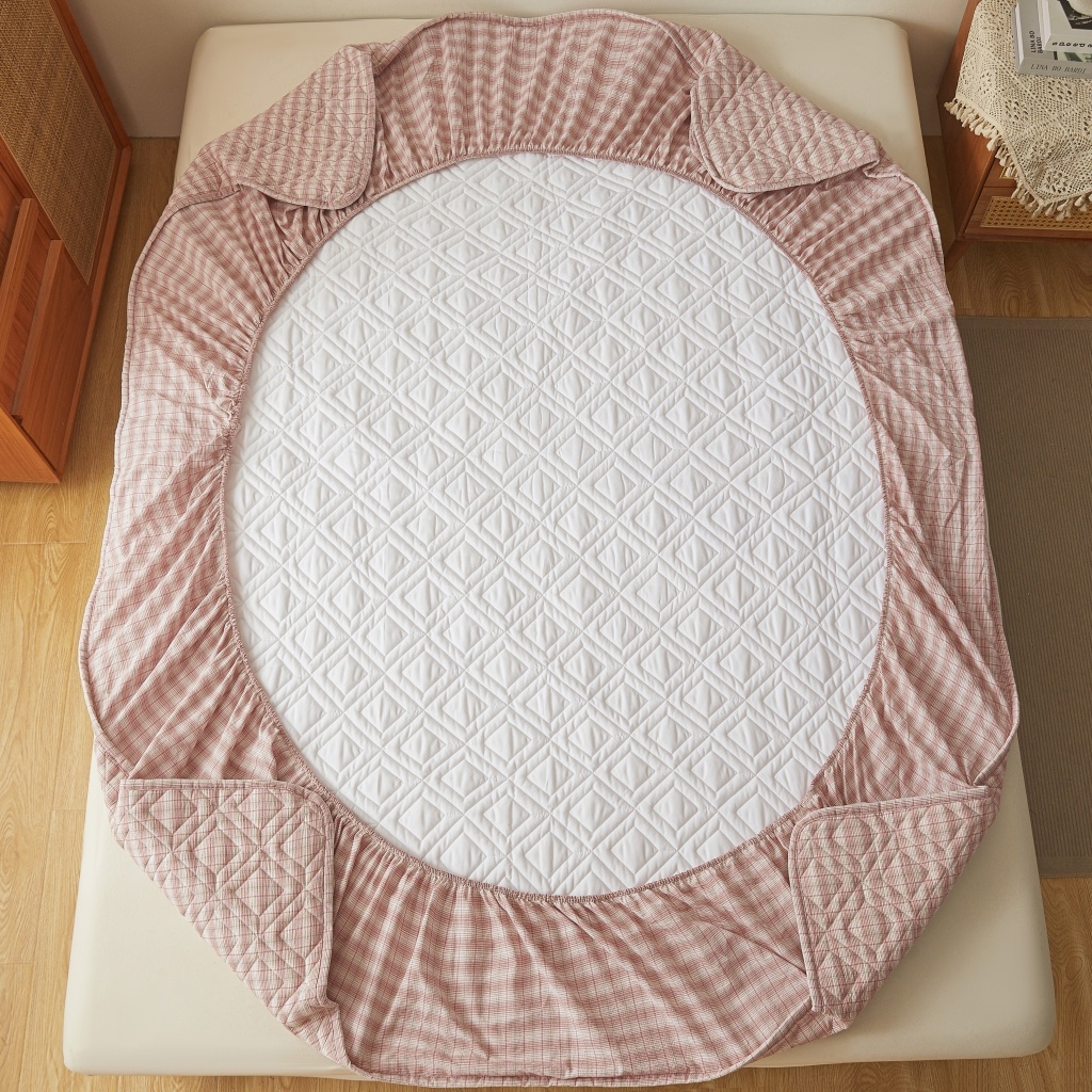 91家纺网 家纺一手货源 找家纺 缦彩 2026新款全棉纯棉水洗棉新疆棉花夹棉格子床笠单品床笠单件 如约-粉