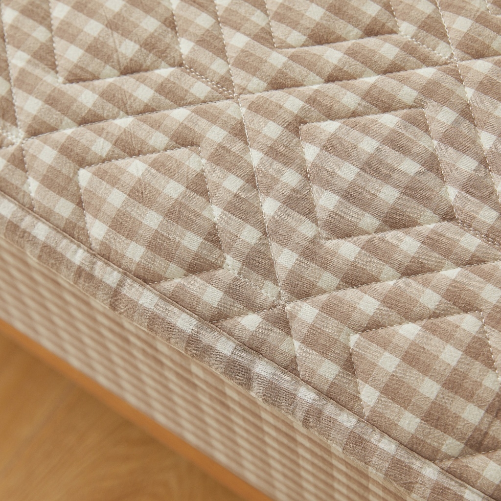 91家纺网 家纺一手货源 找家纺 缦彩 2026新款全棉纯棉水洗棉新疆棉花夹棉格子床笠单品床笠单件 织里-咖