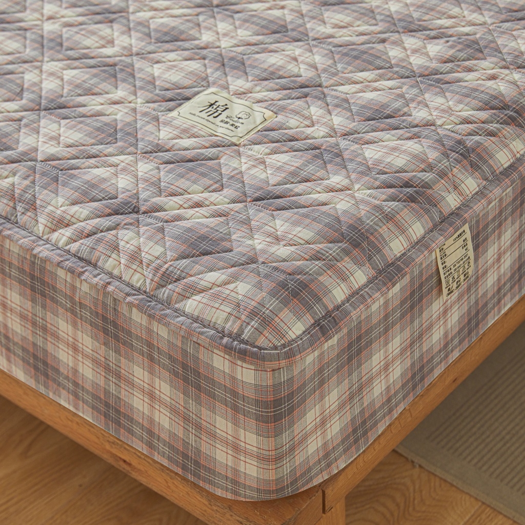 91家纺网 家纺一手货源 找家纺 缦彩 2026新款全棉纯棉水洗棉新疆棉花夹棉格子床笠单品床笠单件 舒然-粉