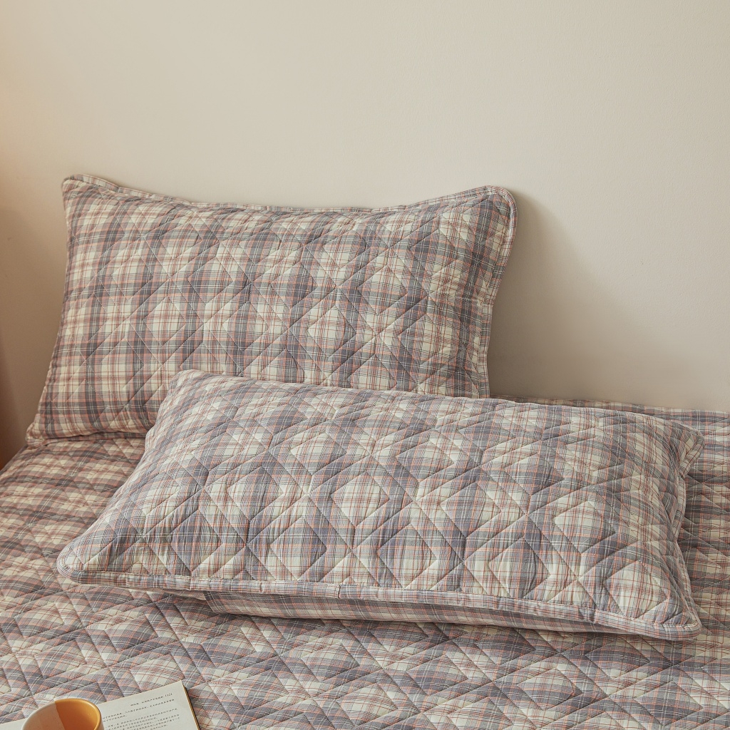 91家纺网 家纺一手货源 找家纺 缦彩 2026新款全棉纯棉水洗棉新疆棉花夹棉格子床笠单品床笠单件 舒然-粉