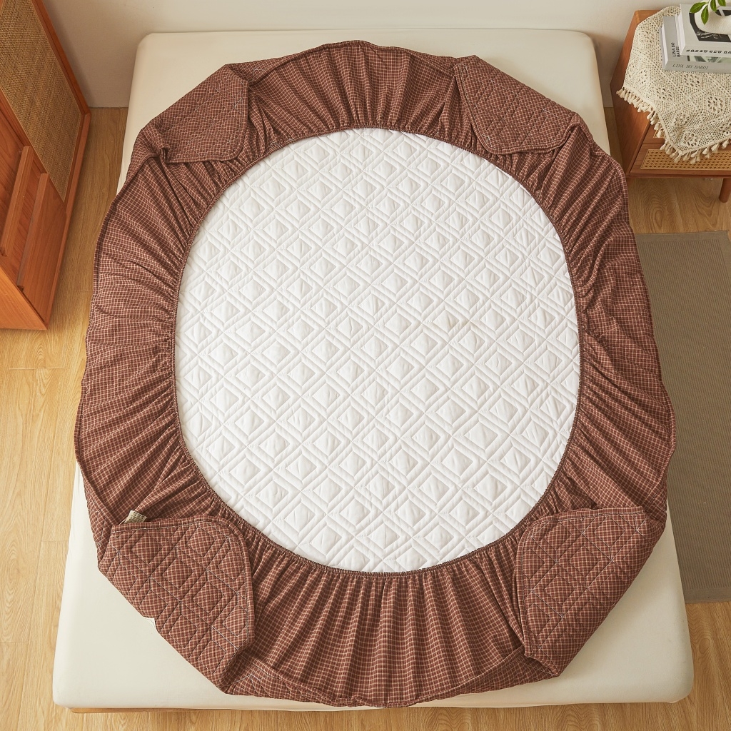 91家纺网 家纺一手货源 找家纺 缦彩 2026新款全棉纯棉水洗棉新疆棉花夹棉格子床笠单品床笠单件 摩卡