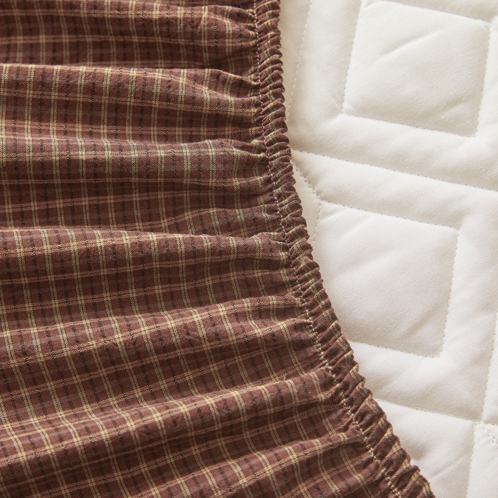 91家纺网 家纺一手货源 找家纺 缦彩 2026新款全棉纯棉水洗棉新疆棉花夹棉格子床笠单品床笠单件 摩卡