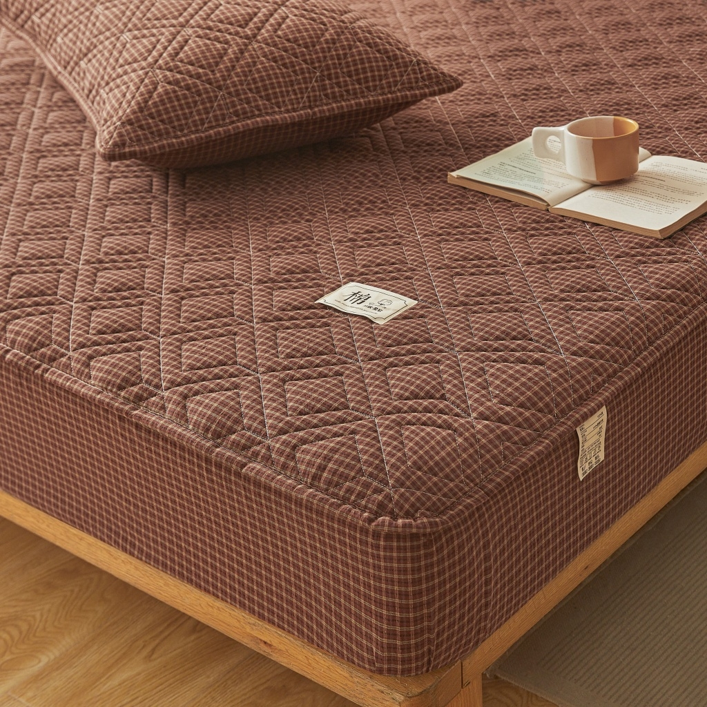 91家纺网 家纺一手货源 找家纺 缦彩 2026新款全棉纯棉水洗棉新疆棉花夹棉格子床笠单品床笠单件 摩卡