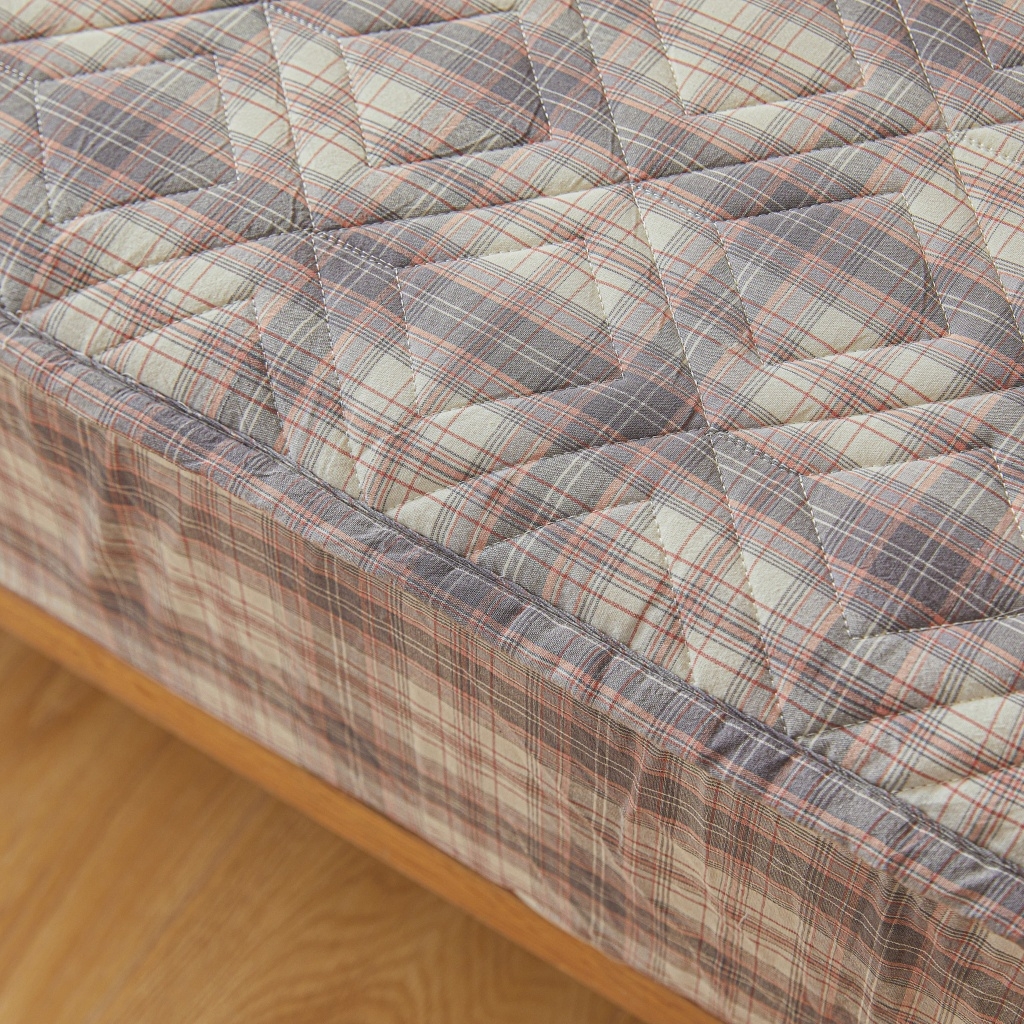 91家纺网 家纺一手货源 找家纺 缦彩 2026新款全棉纯棉水洗棉新疆棉花夹棉格子床笠单品床笠单件 舒然-粉