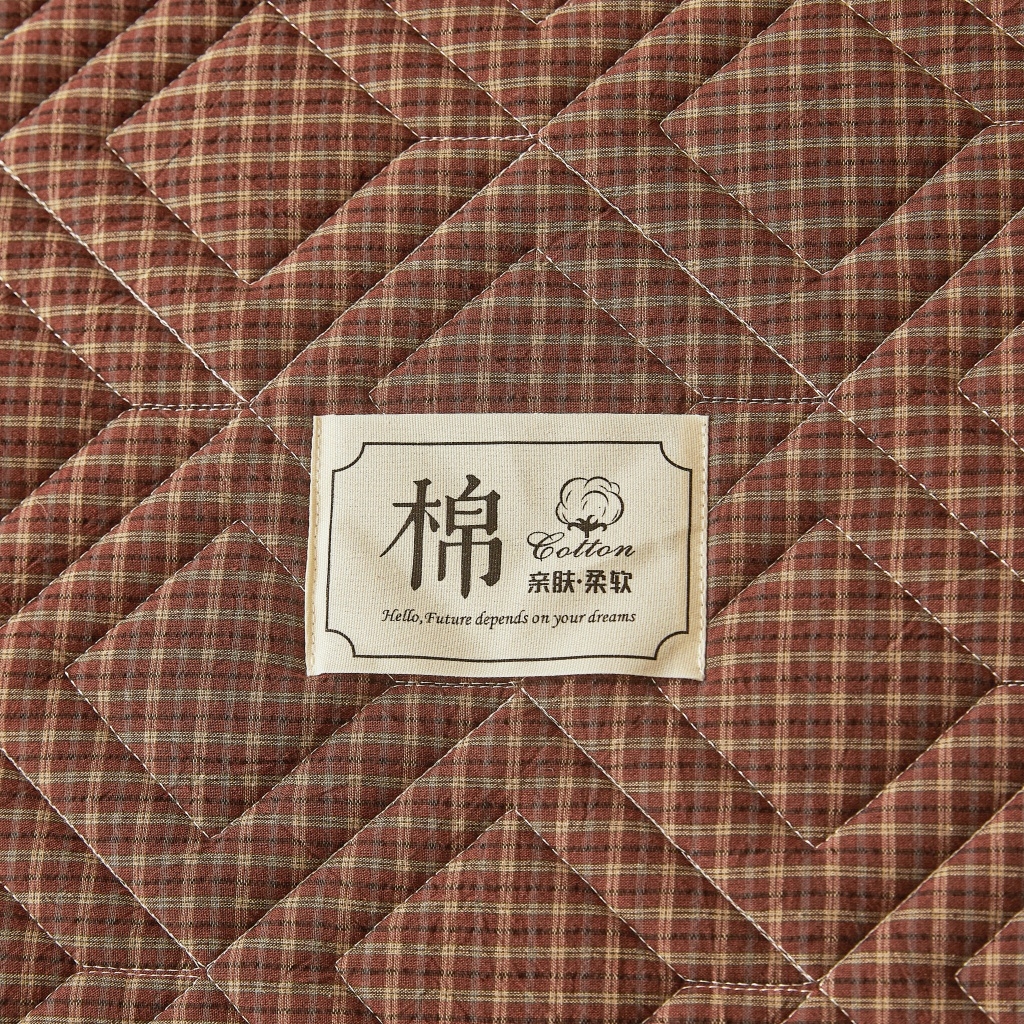 91家纺网 家纺一手货源 找家纺 缦彩 2026新款全棉纯棉水洗棉新疆棉花夹棉格子床笠单品床笠单件 摩卡