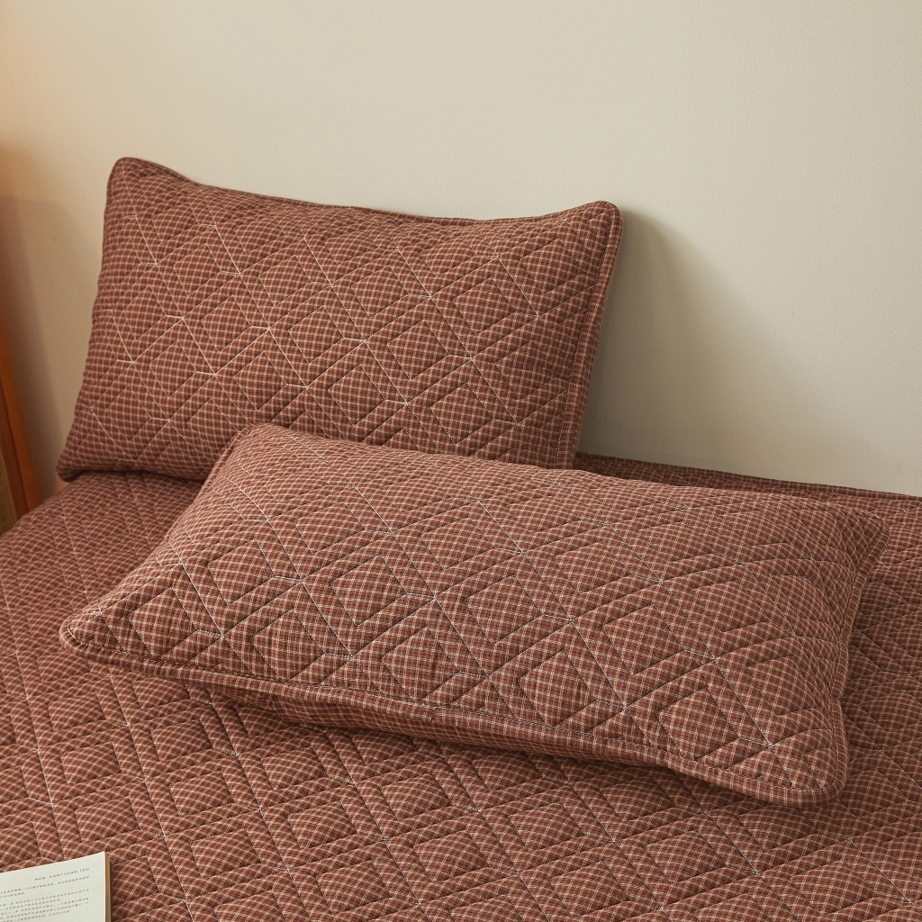 91家纺网 家纺一手货源 找家纺 缦彩 2026新款全棉纯棉水洗棉新疆棉花夹棉格子床笠单品床笠单件 摩卡