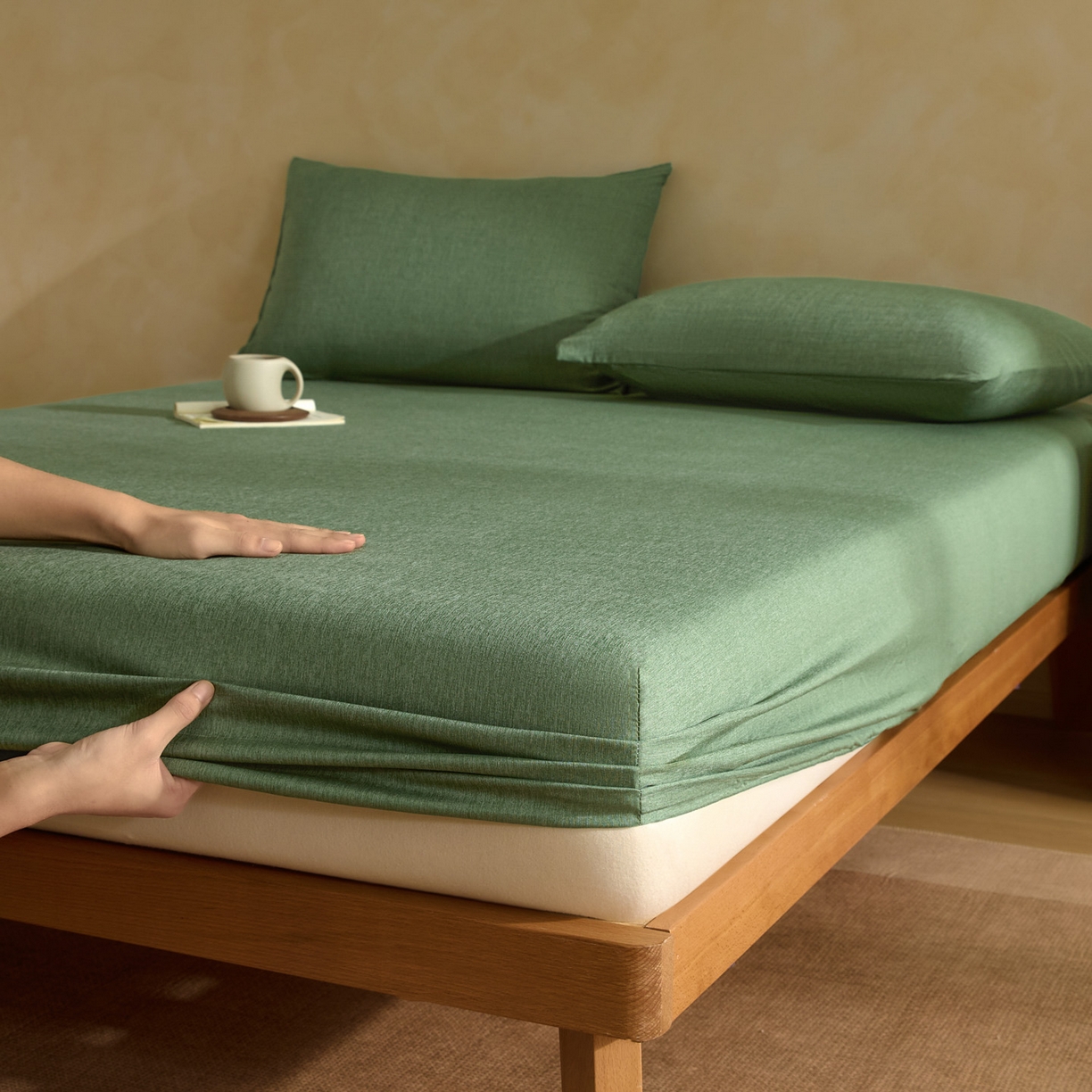 91家纺网 家纺一手货源 找家纺 衿成家纺 2026春夏新款竹纤维床笠凉感纹理感单床笠 床笠单件 竹纤维-绿色