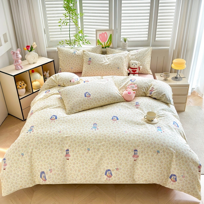 91家纺网 家纺一手货源 找家纺 黛妮雅 2026新款AB版全棉印花单被套床单枕套 送买家秀 花季少女