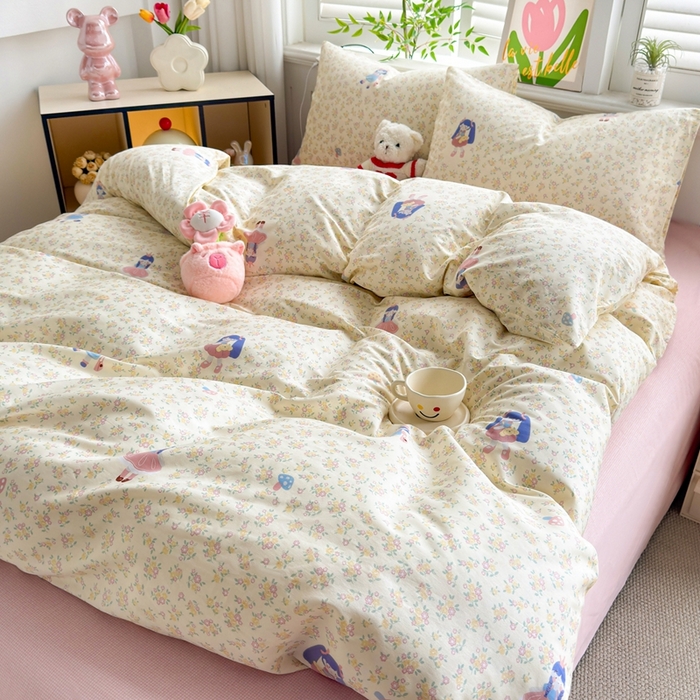 91家纺网 家纺一手货源 找家纺 黛妮雅 2026新款AB版全棉印花单被套床单枕套 送买家秀 花季少女