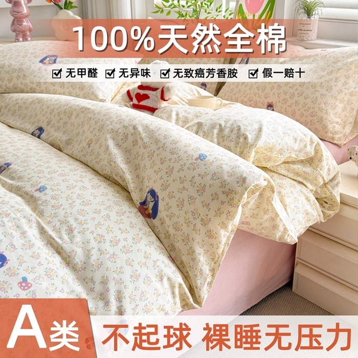 黛妮雅 2026新款AB版全棉印花单被套床单枕套 送买家秀 花季少女