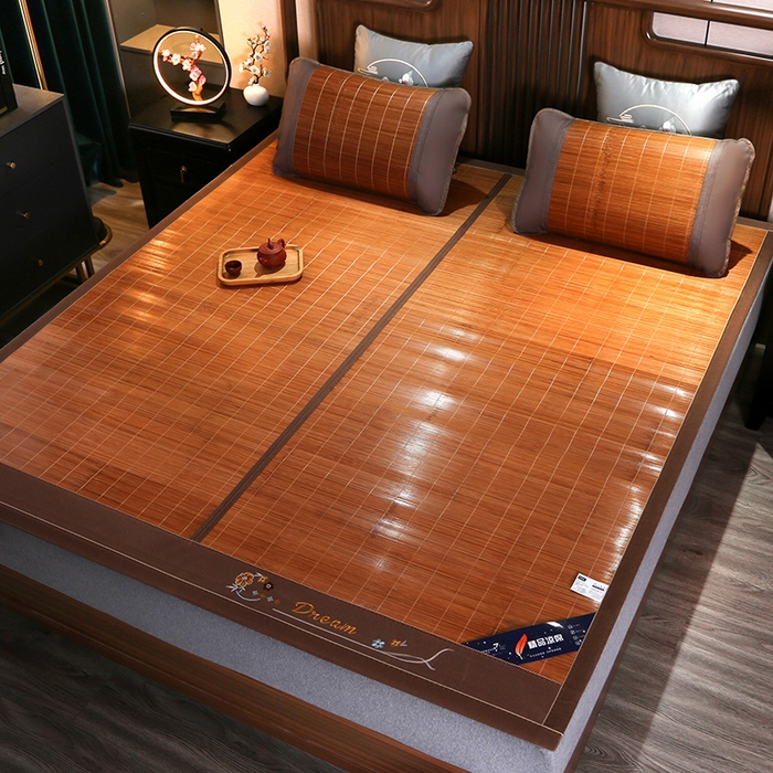 91家纺网 家纺一手货源 找家纺 鸣创 2026新款竹席凉席冰丝席碳化双面竹凉席草席藤席 步步高升