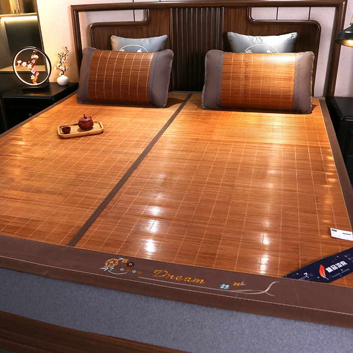 91家纺网 家纺一手货源 找家纺 鸣创 2026新款竹席凉席冰丝席碳化双面竹凉席草席藤席 步步高升