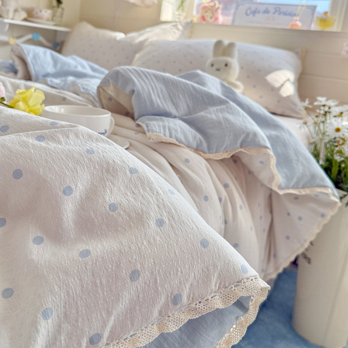 91家纺网 家纺一手货源 找家纺 优承佳生活馆 2026新款云感双层纱抗菌夏被夏凉被空调被 奶蓝波点