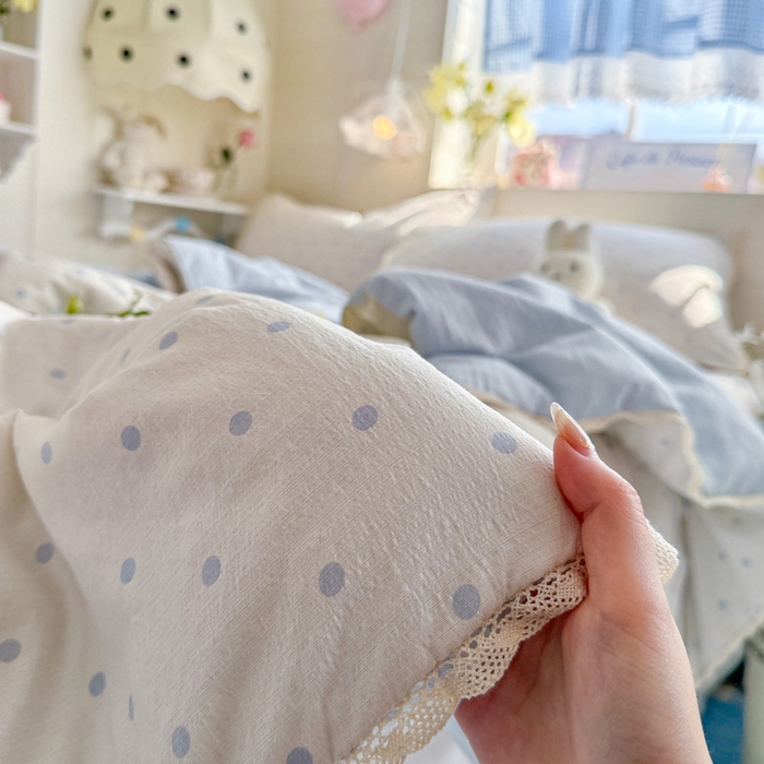 91家纺网 家纺一手货源 找家纺 优承佳生活馆 2026新款云感双层纱抗菌夏被夏凉被空调被 奶蓝波点