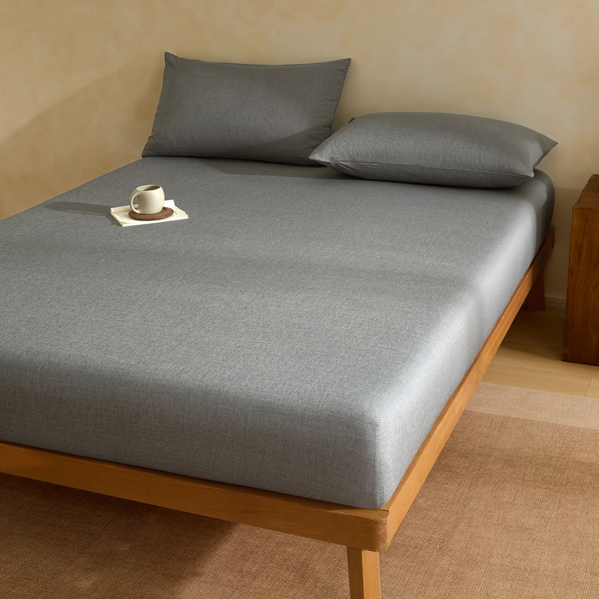 91家纺网 家纺一手货源 找家纺 衿成家纺 2026春夏新款竹纤维床笠凉感纹理感单床笠 床笠单件 竹纤维-浅灰