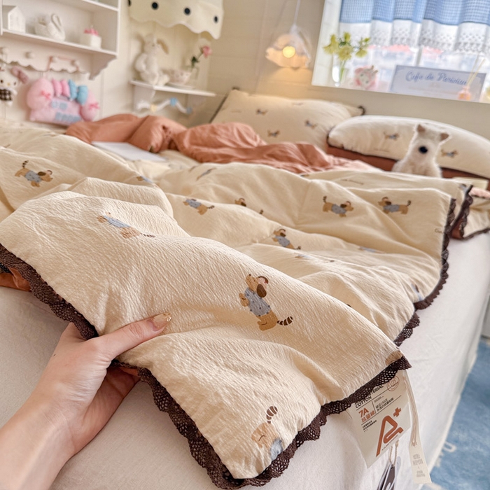 91家纺网 家纺一手货源 找家纺 优承佳生活馆 2026新款云感双层纱抗菌夏被夏凉被空调被 腊肠狗