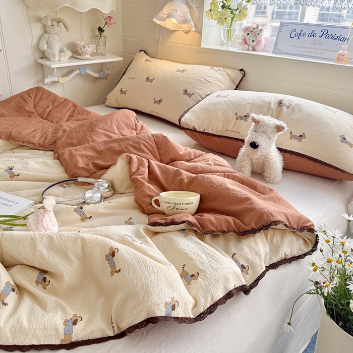 91家纺网 家纺一手货源 找家纺 优承佳生活馆 2026新款云感双层纱抗菌夏被夏凉被空调被 腊肠狗