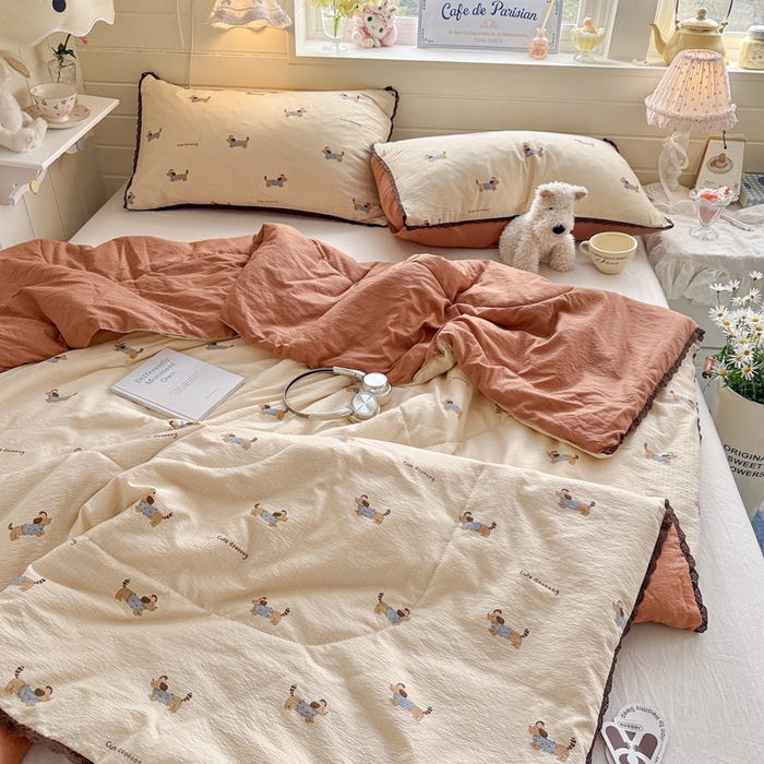 91家纺网 家纺一手货源 找家纺 优承佳生活馆 2026新款云感双层纱抗菌夏被夏凉被空调被 腊肠狗