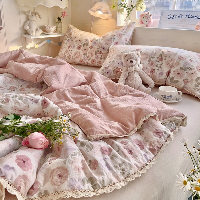 91家纺网 家纺一手货源 找家纺 优承佳生活馆 2026新款云感双层纱抗菌夏被夏凉被空调被 花间浅梦