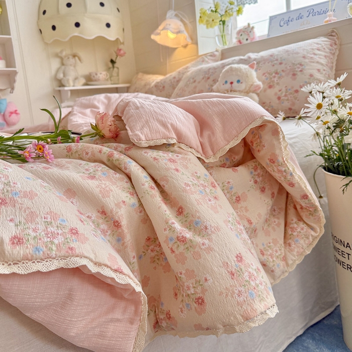 91家纺网 家纺一手货源 找家纺 优承佳生活馆 2026新款云感双层纱抗菌夏被夏凉被空调被 相思粉韵