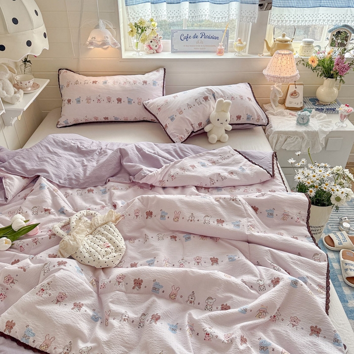 91家纺网 家纺一手货源 找家纺 优承佳生活馆 2026新款云感双层纱抗菌夏被夏凉被空调被 趣多多