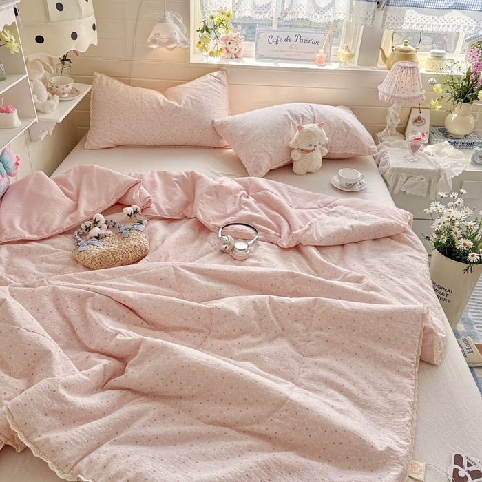 91家纺网 家纺一手货源 找家纺 优承佳生活馆 2026新款云感双层纱抗菌夏被夏凉被空调被 粉樱漫语