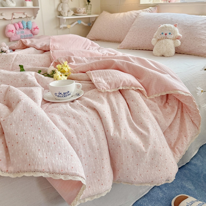 91家纺网 家纺一手货源 找家纺 优承佳生活馆 2026新款云感双层纱抗菌夏被夏凉被空调被 粉樱漫语