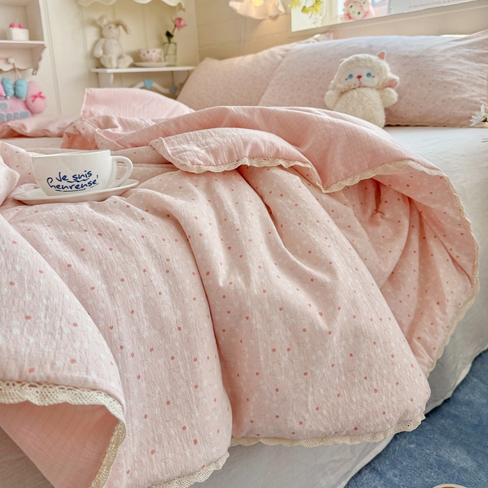 91家纺网 家纺一手货源 找家纺 优承佳生活馆 2026新款云感双层纱抗菌夏被夏凉被空调被 粉樱漫语