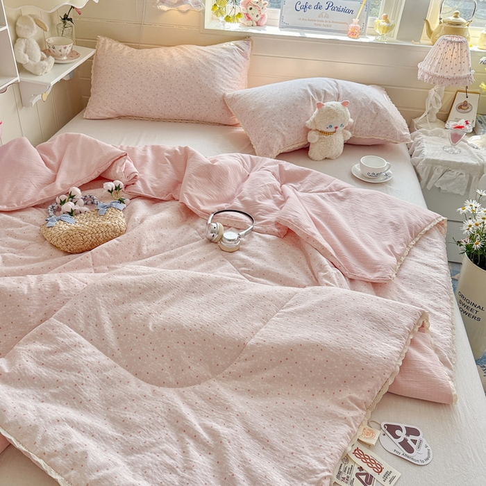 91家纺网 家纺一手货源 找家纺 优承佳生活馆 2026新款云感双层纱抗菌夏被夏凉被空调被 粉樱漫语