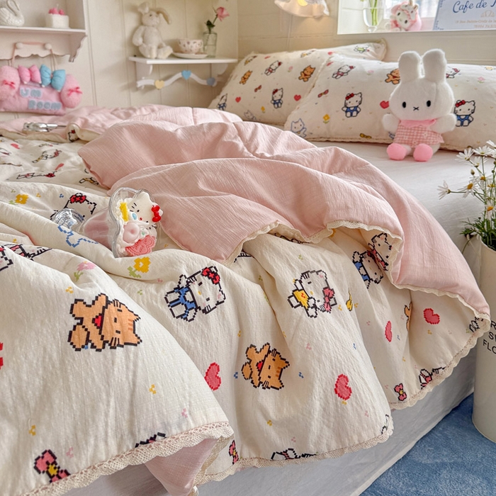 91家纺网 家纺一手货源 找家纺 优承佳生活馆 2026新款云感双层纱抗菌夏被夏凉被空调被 KT乐园