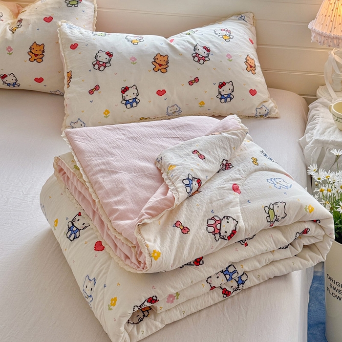 91家纺网 家纺一手货源 找家纺 优承佳生活馆 2026新款云感双层纱抗菌夏被夏凉被空调被 KT乐园