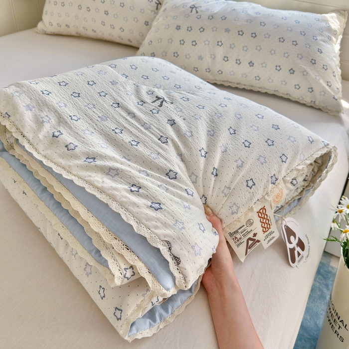 优承佳生活馆 2026新款云感双层纱抗菌夏被夏凉被空调被 相思蓝韵