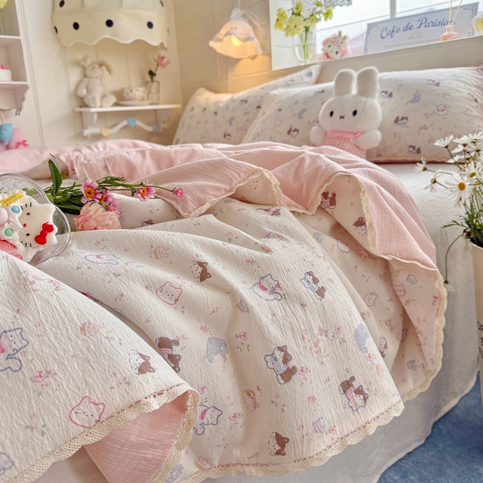 91家纺网 家纺一手货源 找家纺 优承佳生活馆 2026新款云感双层纱抗菌夏被夏凉被空调被 萌宠乐园