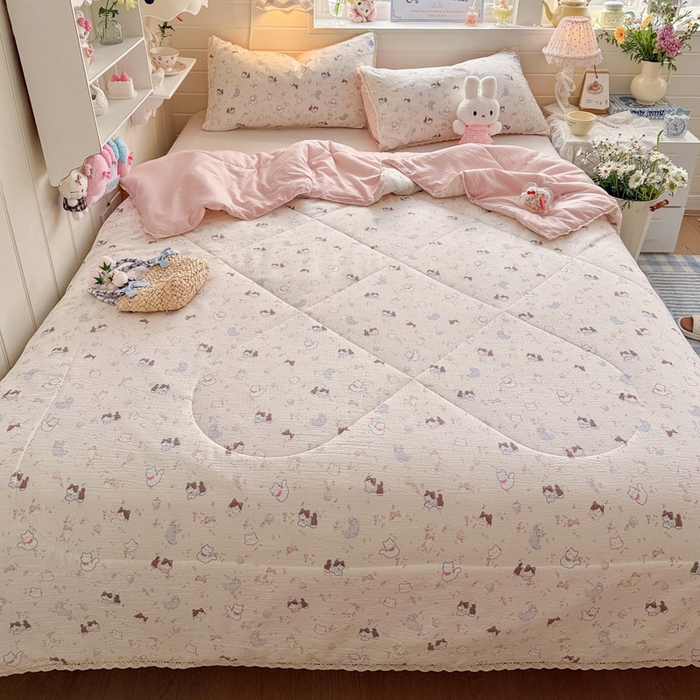 91家纺网 家纺一手货源 找家纺 优承佳生活馆 2026新款云感双层纱抗菌夏被夏凉被空调被 萌宠乐园