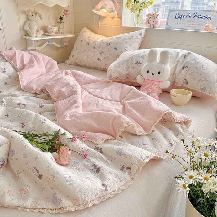 91家纺网 家纺一手货源 找家纺 优承佳生活馆 2026新款云感双层纱抗菌夏被夏凉被空调被 萌宠乐园