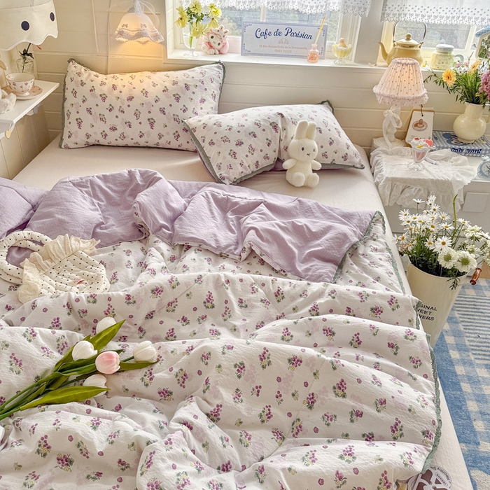 91家纺网 家纺一手货源 找家纺 优承佳生活馆 2026新款云感双层纱抗菌夏被夏凉被空调被 粉紫绮梦