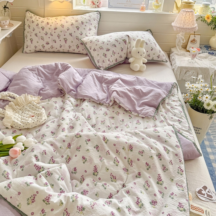 91家纺网 家纺一手货源 找家纺 优承佳生活馆 2026新款云感双层纱抗菌夏被夏凉被空调被 粉紫绮梦