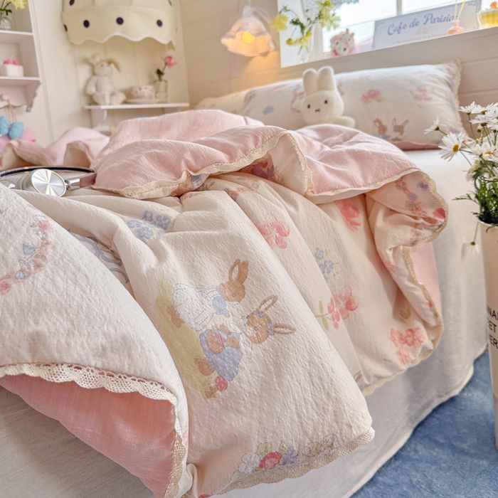 91家纺网 家纺一手货源 找家纺 优承佳生活馆 2026新款云感双层纱抗菌夏被夏凉被空调被 甜梦兔