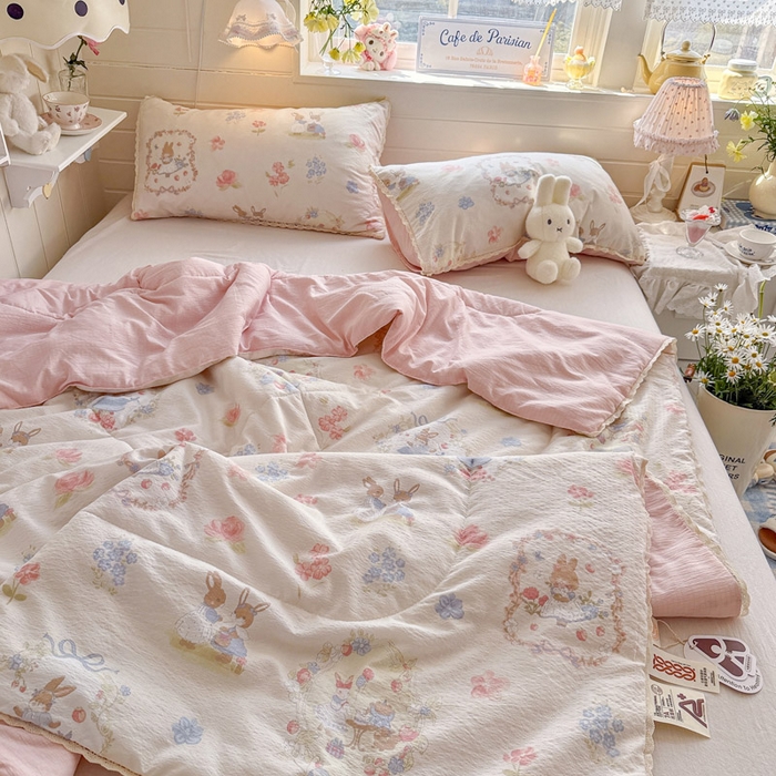 91家纺网 家纺一手货源 找家纺 优承佳生活馆 2026新款云感双层纱抗菌夏被夏凉被空调被 甜梦兔