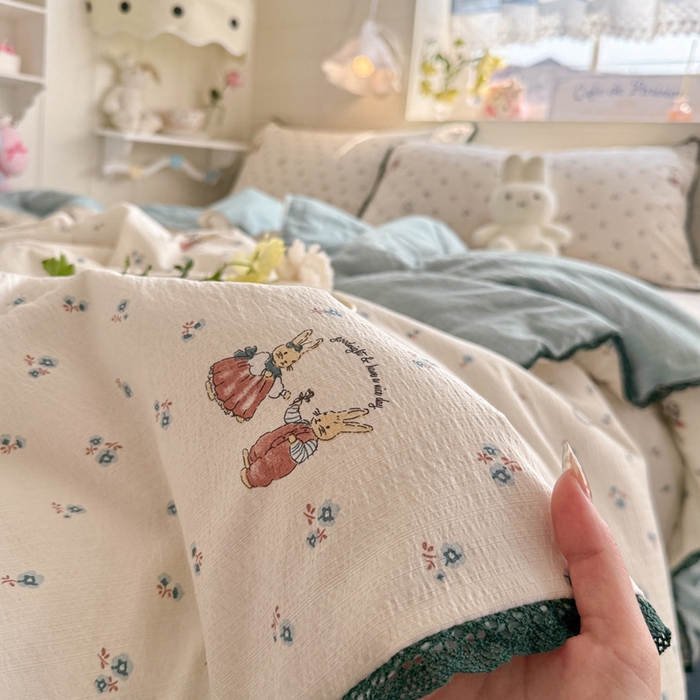 91家纺网 家纺一手货源 找家纺 优承佳生活馆 2026新款云感双层纱抗菌夏被夏凉被空调被 花间小兔