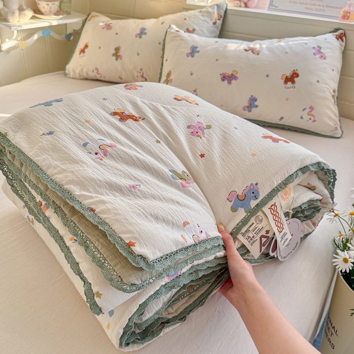 优承佳生活馆 2026新款云感双层纱抗菌夏被夏凉被空调被 欢乐木马