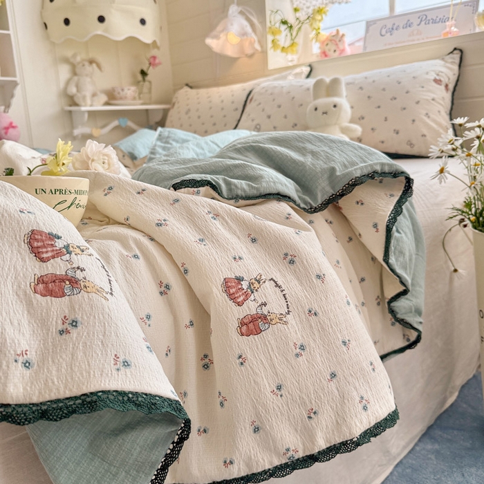 91家纺网 家纺一手货源 找家纺 优承佳生活馆 2026新款云感双层纱抗菌夏被夏凉被空调被 花间小兔