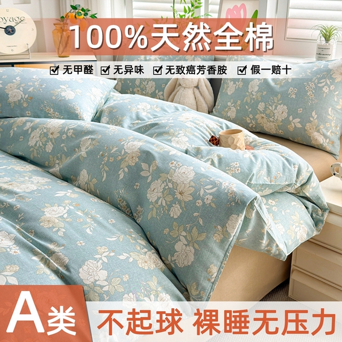黛妮雅 2026新款AB版全棉印花单被套床单枕套 送买家秀 清影