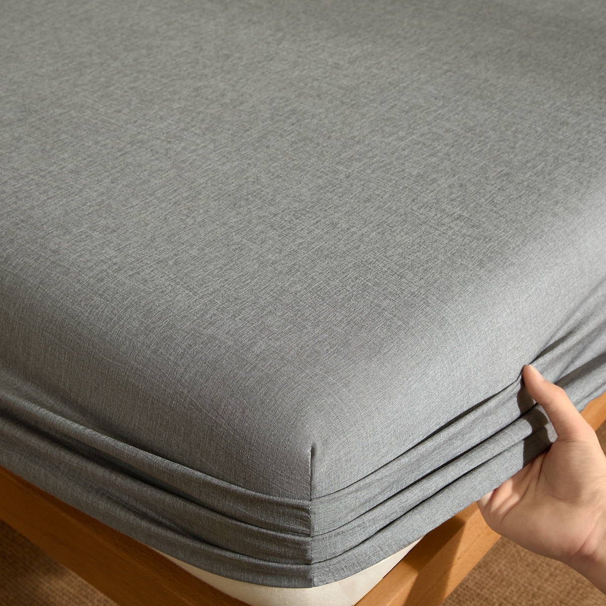 91家纺网 家纺一手货源 找家纺 衿成家纺 2026春夏新款竹纤维床笠凉感纹理感单床笠 床笠单件 竹纤维-浅灰