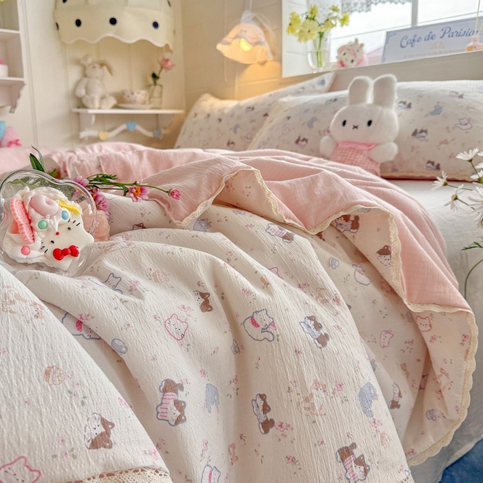 91家纺网 家纺一手货源 找家纺 优承佳生活馆 2026新款云感双层纱抗菌夏被夏凉被空调被 萌宠乐园