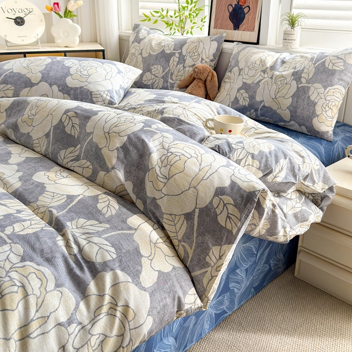 91家纺网 家纺一手货源 找家纺 黛妮雅 2026新款AB版全棉印花单被套床单枕套 送买家秀 山茶花